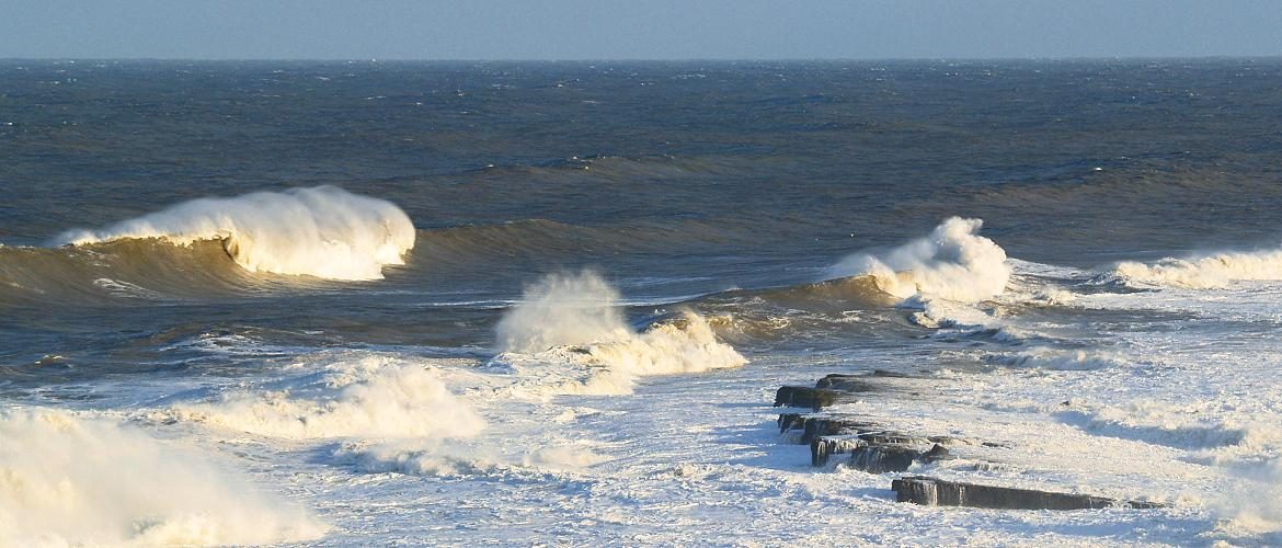 Filey Brigg in a winter gale