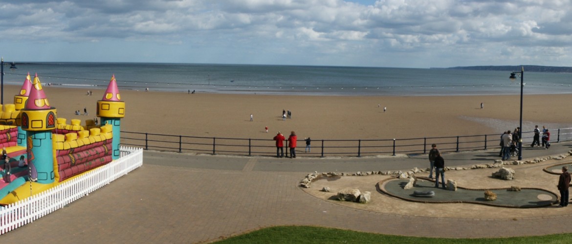 Filey beach below the rides