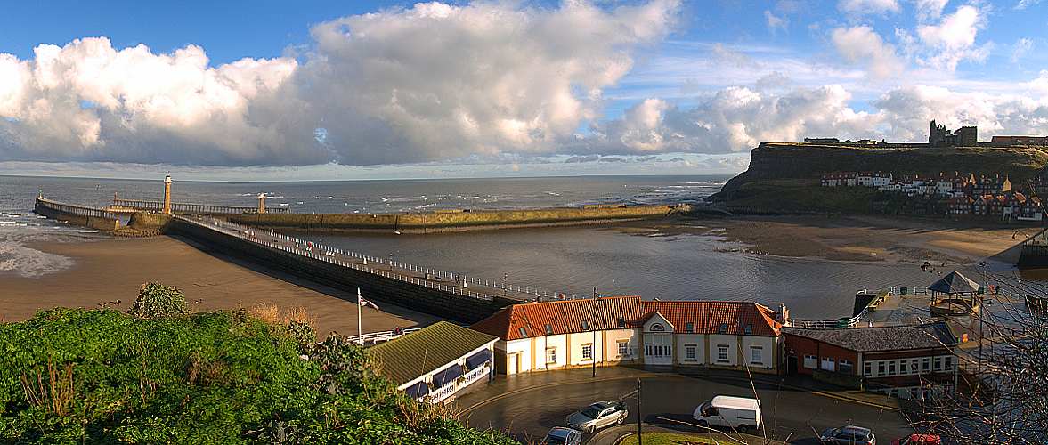 Whitby harbour entrance and Abbey